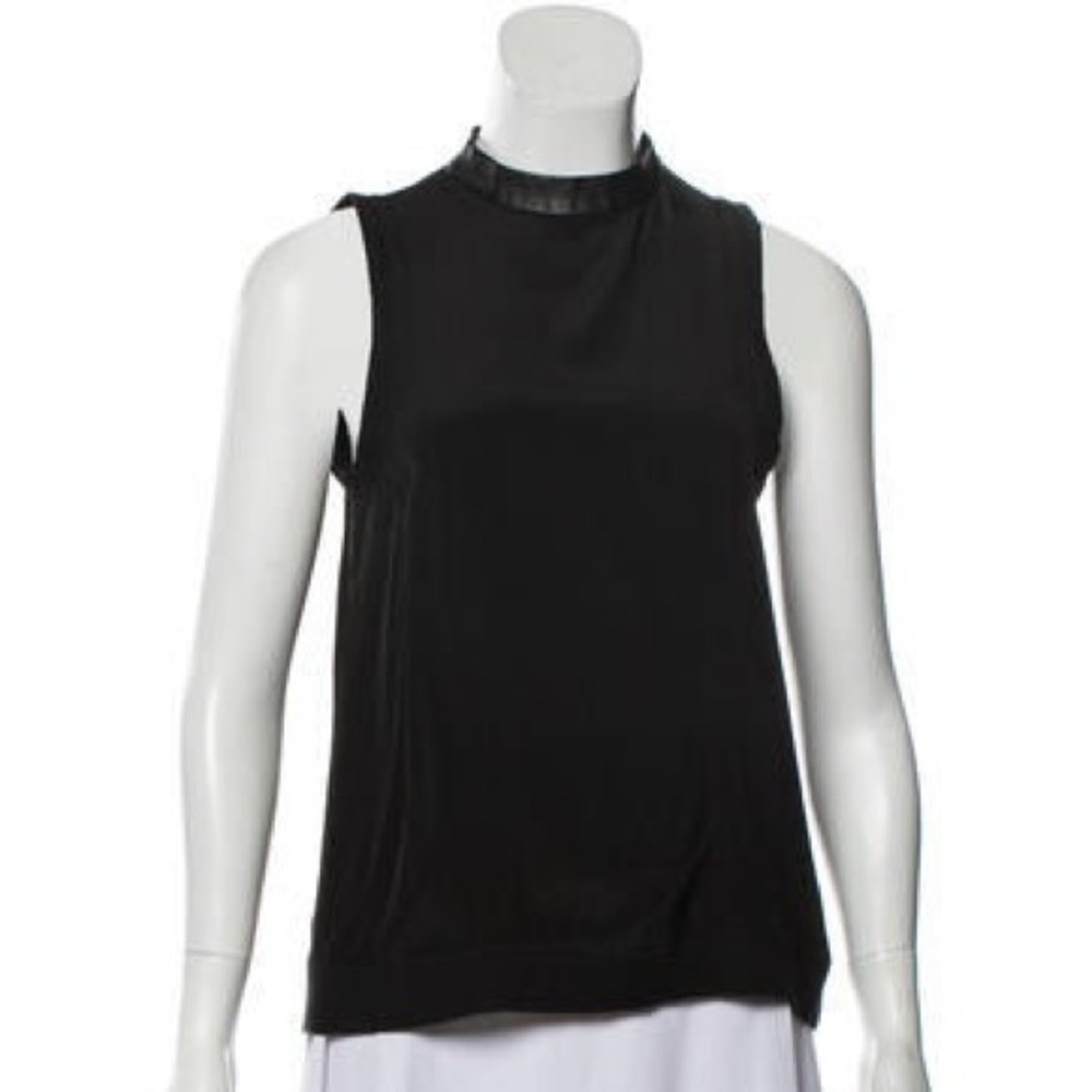 Tibi 100% Silk 100% Leather Collar Mock Neck Tank Top Size 2